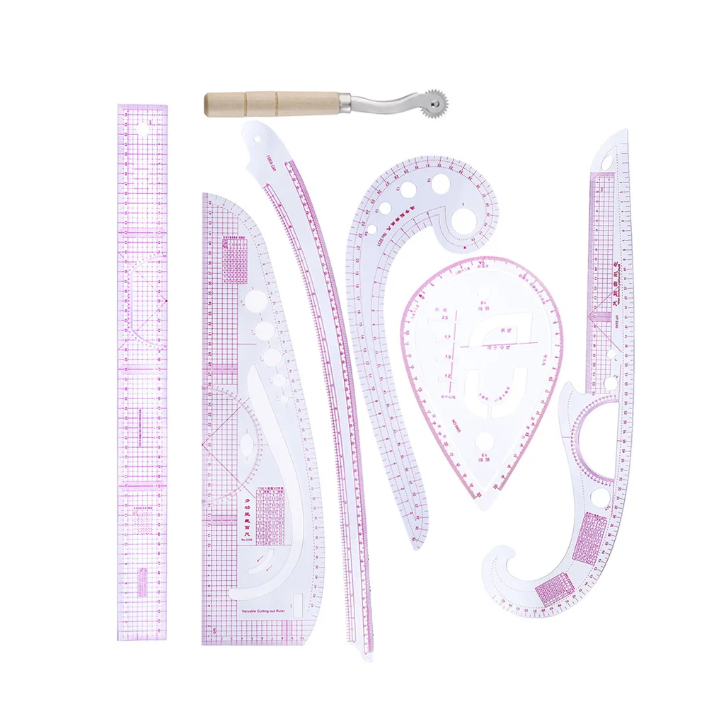 7Pcs Sewing Ruler Set Fashion Ruler French Curve Metric Shaped Grading Rulers DIY Tailors Draw Tools for Dressmaking Rules and