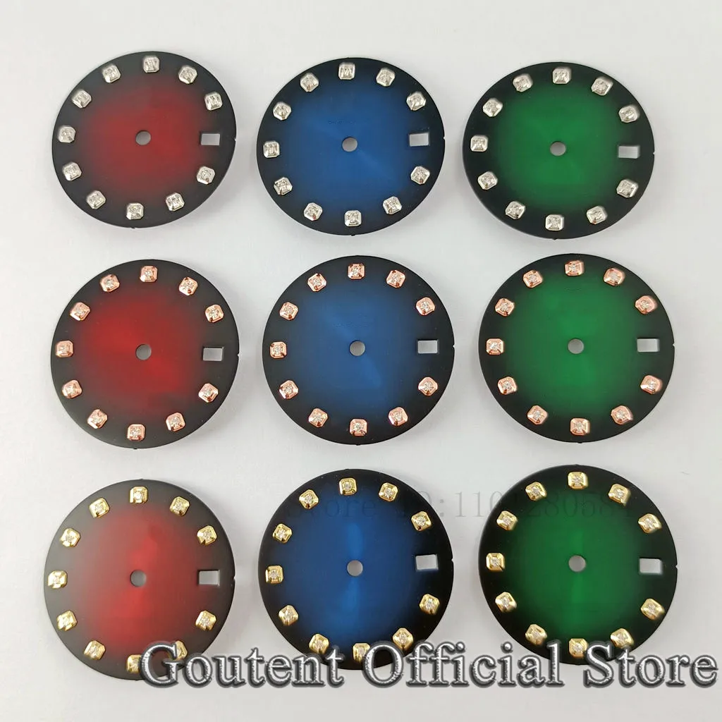 Goutent 29mm Red/Black/Blue/Green/Gray Watch Dial Fit NH35 NH35A Movement Calendar Window