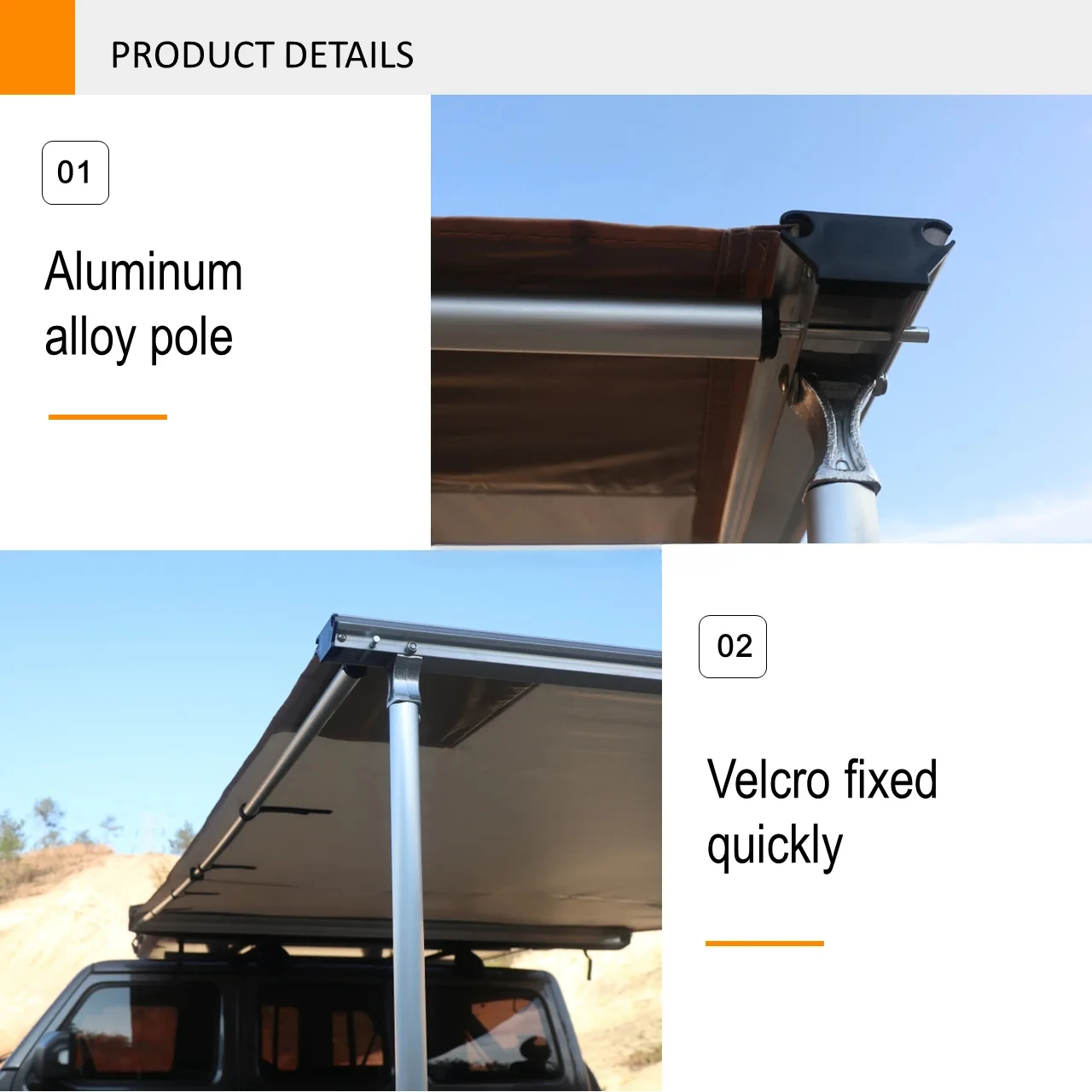 Car Side Awning Tent for Camping Sun Protection, Pu Coated Sunshade Outdoor Car 4x4 Awning for Outdoor Camping Car Roof Ten