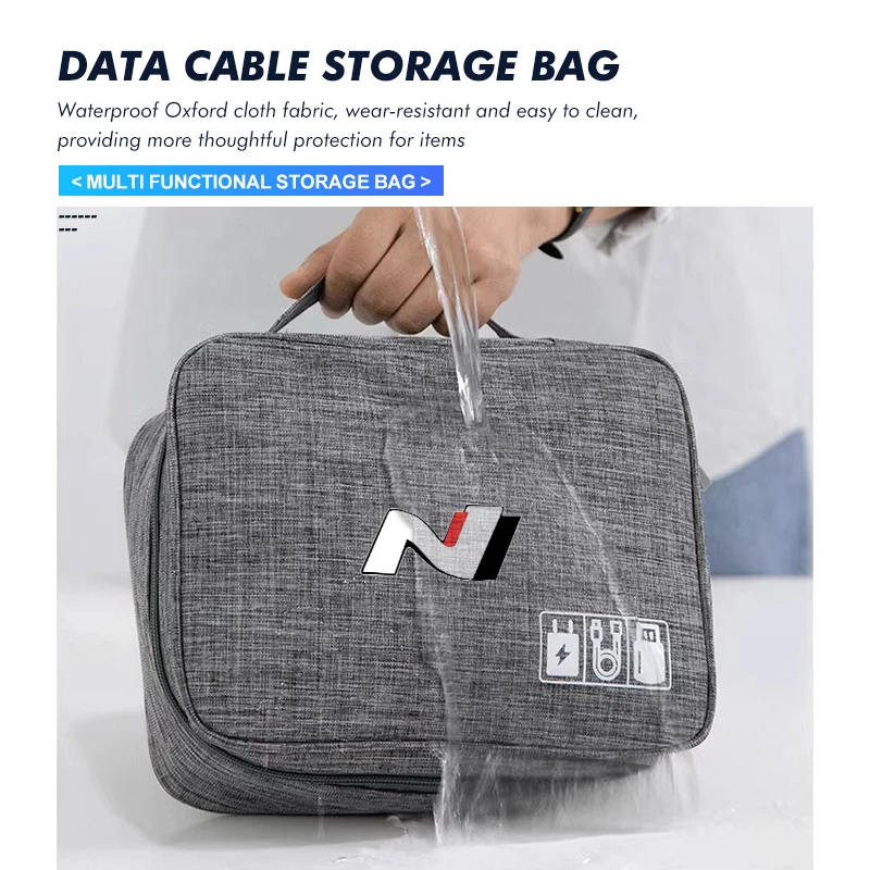 Digital Storage Bag Data Cable Organizer Portable Waterproof For Hyundai Sonata i30 i20 Tucson Elantra Kona N Line