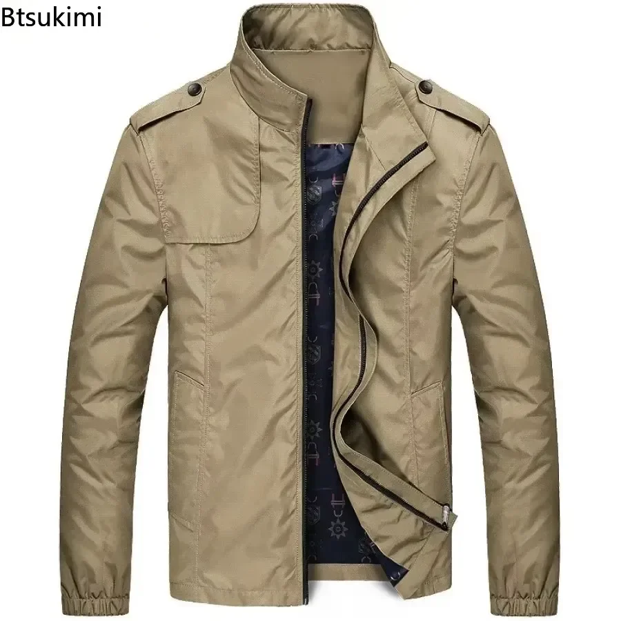 2026 Men's Fashion Jackets Waterproof Windbreaker Casual Coats Men Solid Stand Collar Man Tops Zipper Front Outdoor Jacket Coats
