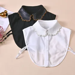Sequined Lapel Fake Collar Shirt Women White Beading False Collars Woman Detachable Collar Necktie Col Decoration Half Shirt