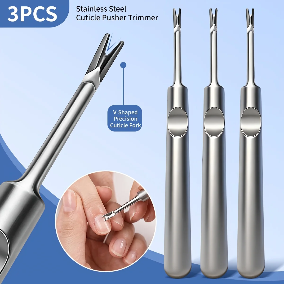 3pcs Professional Silvery Stainless Steel Nail Cleaner, Fork Pusher, Nail Tool, Foot Tool, Dead Skin Removal Tool, Removal Tool