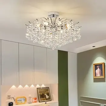 लिविंग डाइनिंग रूम बेडरूम डेकोरेशन के लिए मॉडर्न लग्ज़री क्रिस्टल झूमर सिल्वर LED सीलिंग लैंप इनडोर लाइटिंग फिक्स्चर 10 best sales चांदी की छत की रोशनी - №1