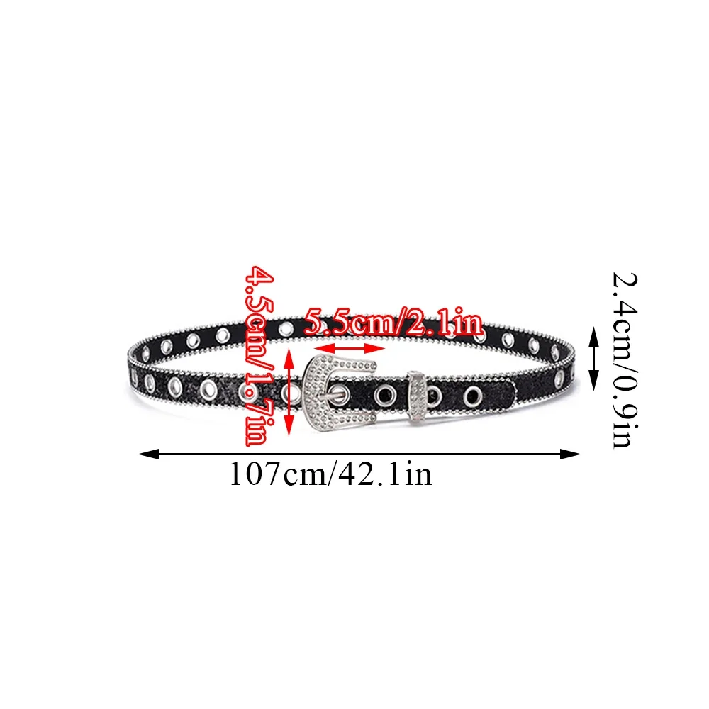 Luxurious Gothic Black Silver Metal Buckle Rhinestone Belt Body Four Seasons Y2K Womens Jeans Belt Punk Women Men Crystal Belts