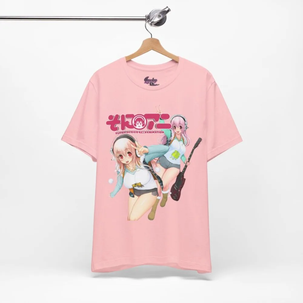 Heißes Super Sonico Grafik-T-Shirt Y2K Ästhetik Streetwear Unisex Oversized Sommer Baumwolle Print Retro Anime Tee Kleidung Oberteile – Detail 5