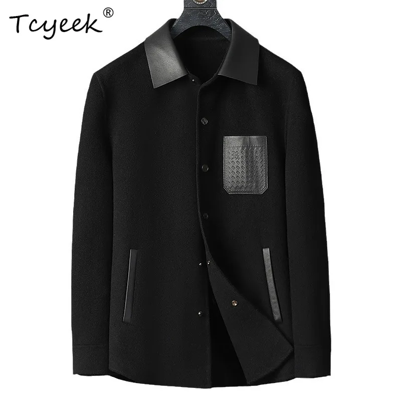 

Tcyeek Настоящее 100% шерсть Осенне-зимнее модное однотонное мужское шерстяное пальто с лацканами Пальто Женское Длинное Casacos Masculinos