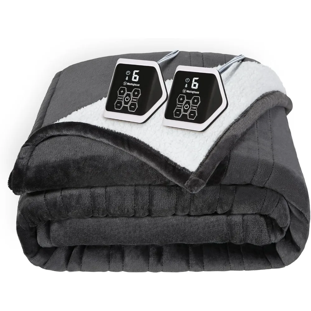 

Heated Blanket Queen Size, Soft Flannel to Sherpa Electric Blanket with 10 Heating Levels, 12 Hours Auto Off, Fast