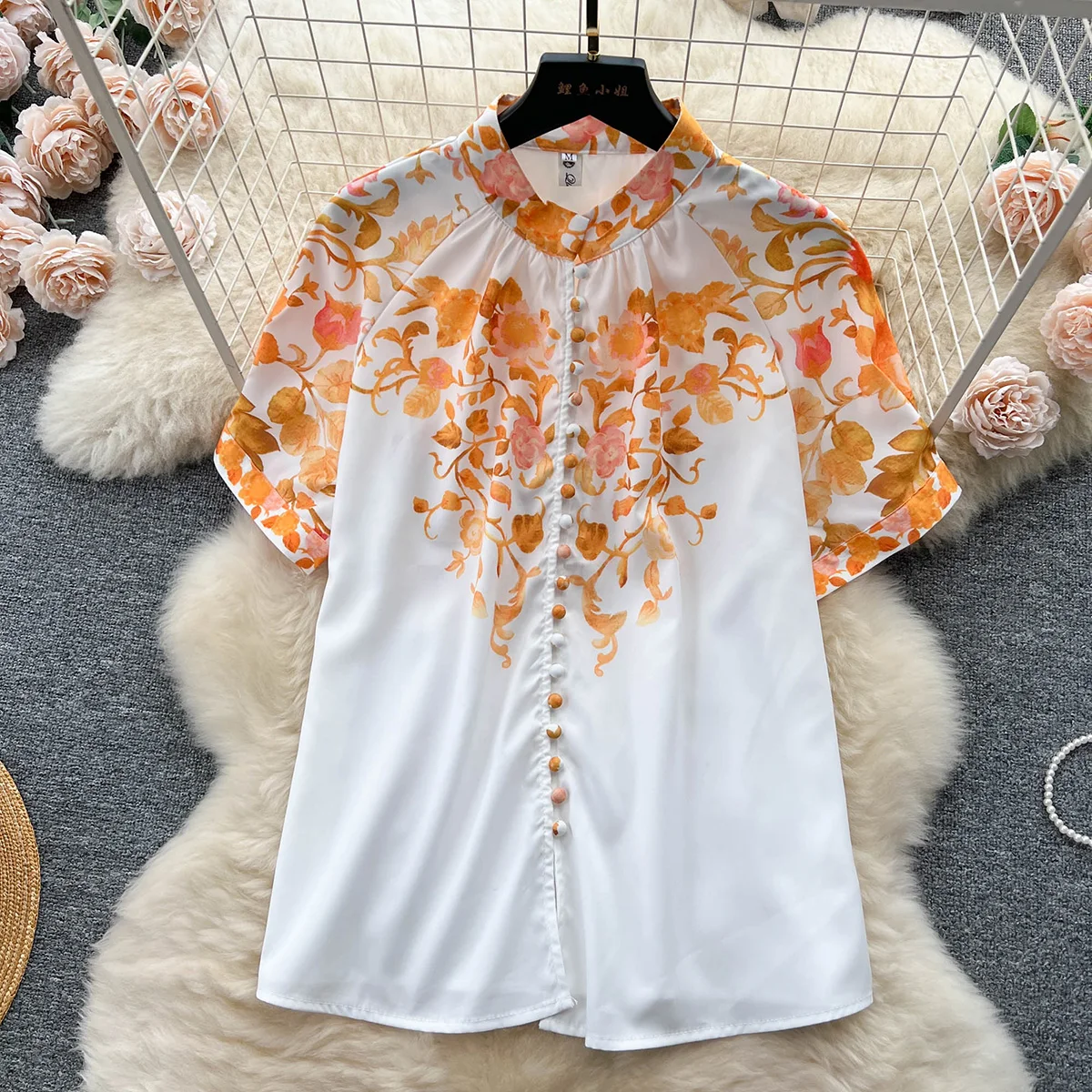 Imagem -03 - Conjuntos Vintage com Estampa Floral de Verão para Mulheres Roupas Elegantes Camisa de Manga Curta e Shorts de Cintura Alta com Cinto Conjunto de Peças 2023