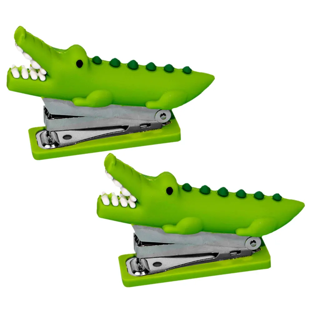 

2 Pcs Mini Crocodile Stapler Cute Animal Desk Office Supplies Portable Reusable Paper Tool Silicone Cartoon Gift