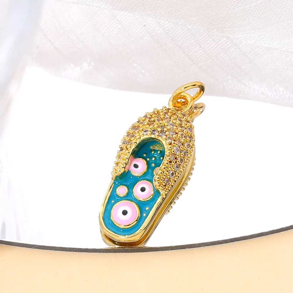 Juya Handwerk Bunte Emaille Anhänger Hausschuhe Hamsa Fatima Türkische Griechische Bösen blick Charms Für DIY Mode Schmuck Machen – Detail 8