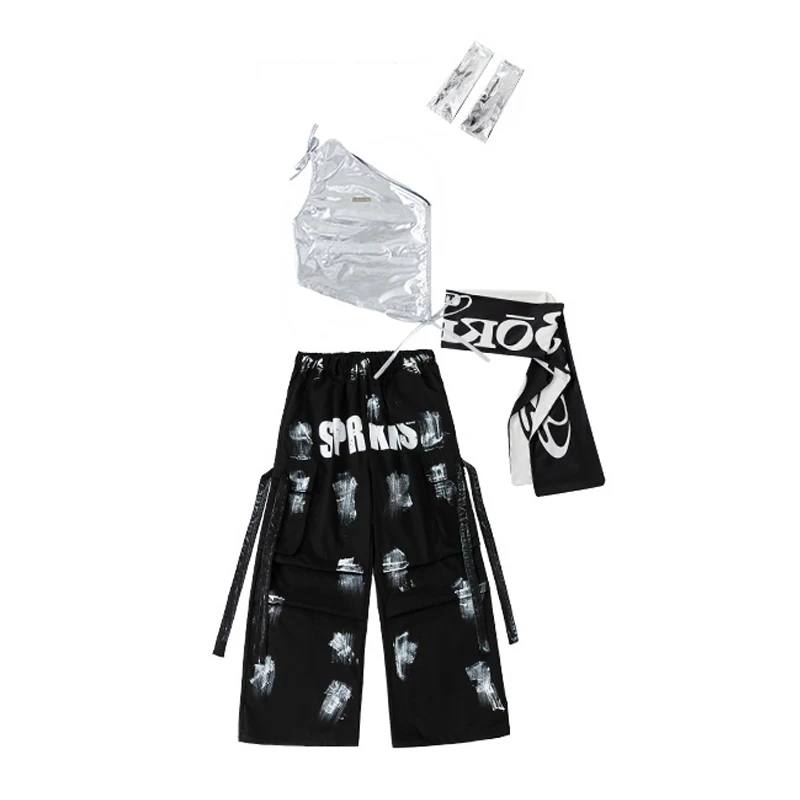 Nieuwe Kinderen Hip Hop Danskostuum Jazzdans Tops Zwarte Broek Moderne Kpop Prestaties Pak Podiumoutfits Race Kleding BL16933
