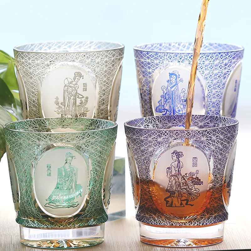 Edo Kiriko Whisky Cup Hand-blown and Hand-carved Crystal Glass with Exquisite Gift Box And Precise Packaging Colorful Cups