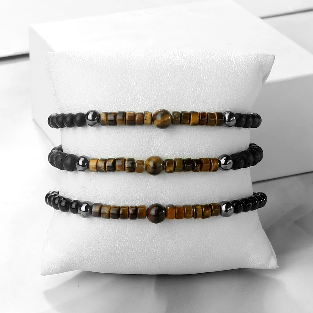 الحد الأدنى عين النمر حجر الخرز سوار للنساء الرجال 4 مللي متر الأسود الجزع البركاني الصخور ستراند أساور أوم معصمه مجوهرات هدية #2