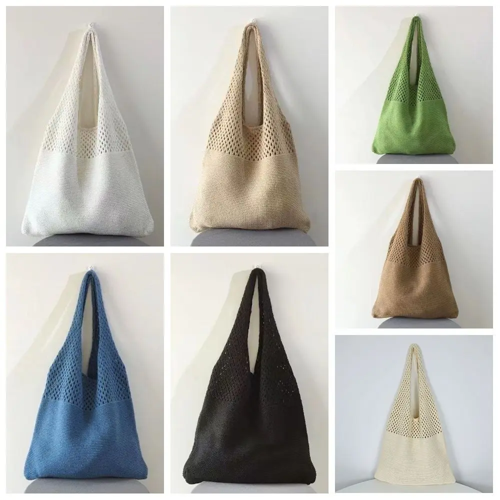 بلون الحياكة حقيبة كتف الجوف خارج سعة كبيرة البوهيمي الكروشيه حمل حقيبة تنوعا حقيبة يد منسوجة غير رسمية الإناث