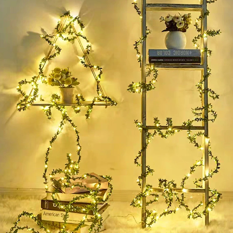 Ghirlanda di foglie minuscole verdi, luce della stringa di vite, a batteria, festa di nozze, vacanze di natale, decorazione del Patio, 2m, 20led