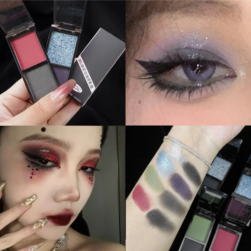 Two-color Black Red Eyeshadow Palette Multifunctional Makeup Palette Silky Matte Blood Red Eyeliner Silkworm Lower Shadow Makeup - view 5
