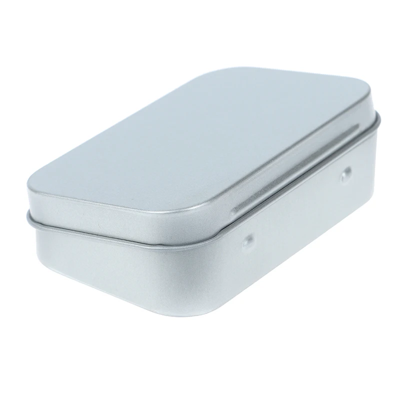 1pc Tin piccolo metallo vuoto latta argento Flip Storage Box Case Organizer