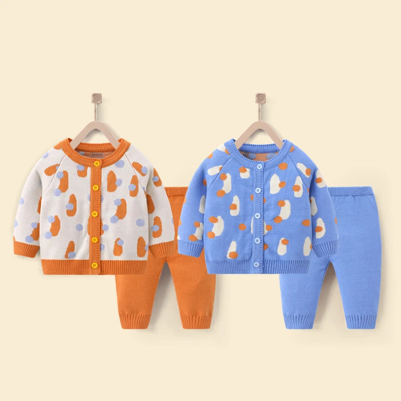 Spring Newborn Girls Clothes Boys Outfit Set Korean Cartoon Cute Knit Cardigan+Pants Baby Costume Toddler Fall Clothing BC2273