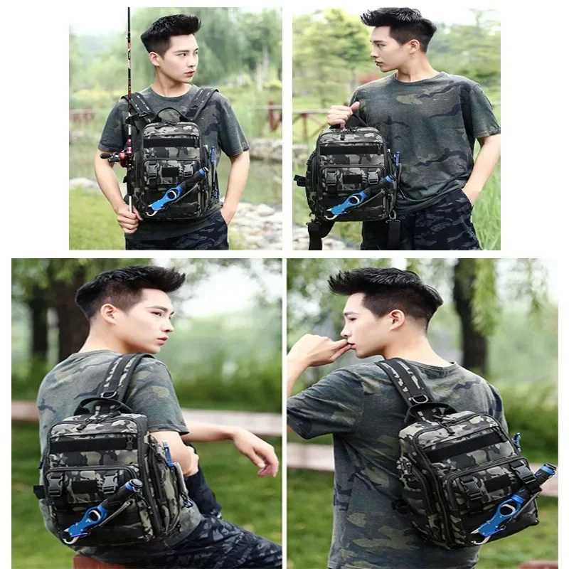 Backpack Tactical Waterproof Multifunctional Single Shoulder Bag Fishing Tackle Bag Pack Chest Bag for Camping Hiking Hunting