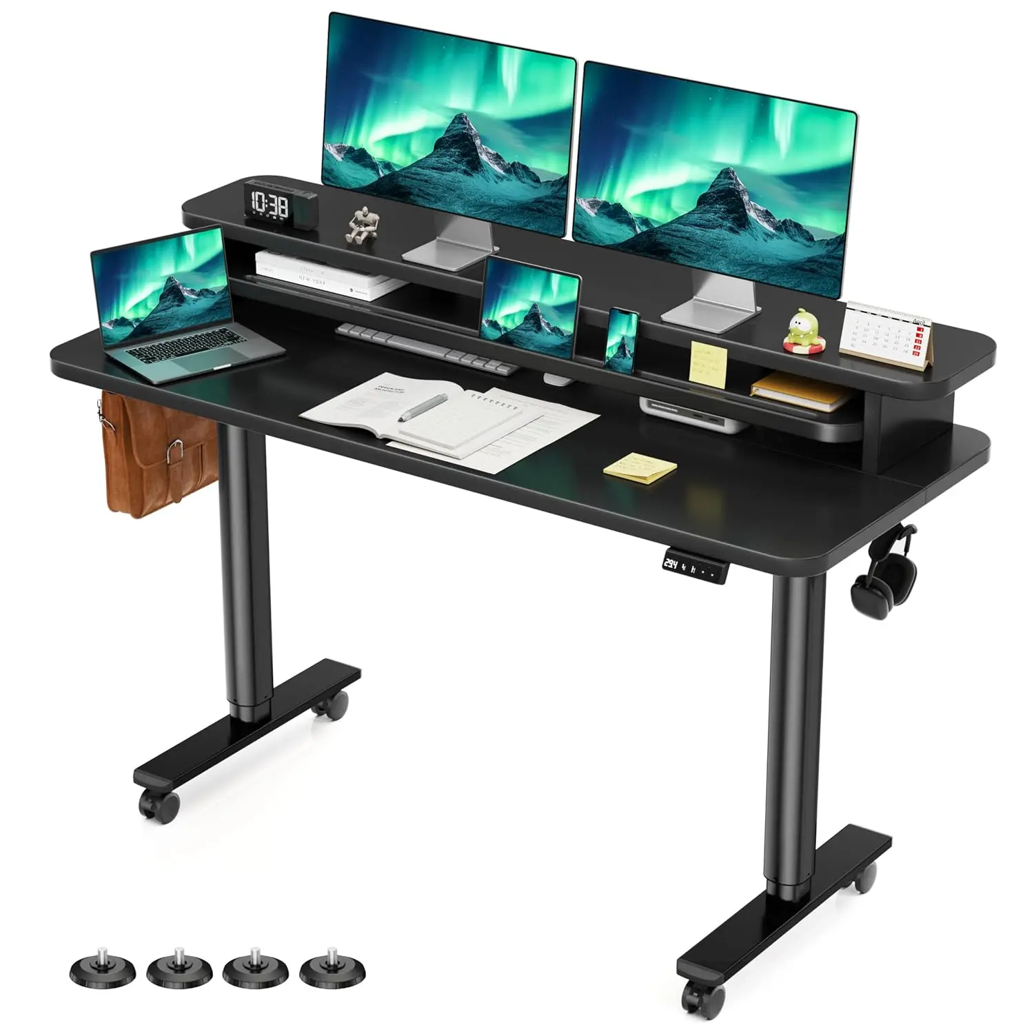 Electric Standing Desk Height Adjustable Memory Controller Casters Hooks Home Office 55x24