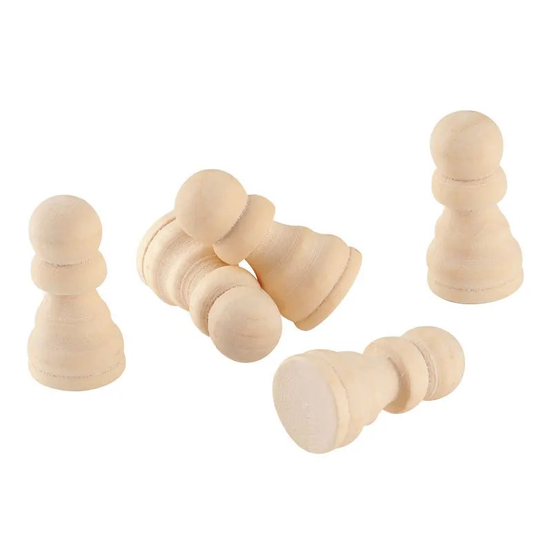 ABCPICK 5pcs wooden unfinished kokeshi unpainted chess pieces pawns wood accessories diy handmade crafts kits decor peg dolls