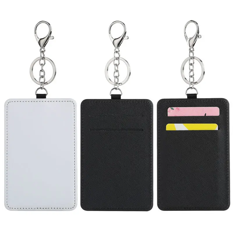 

sublimation blank pu leather card holder keychains key ring heat transfer printing blank diy materials 15pcs/lot