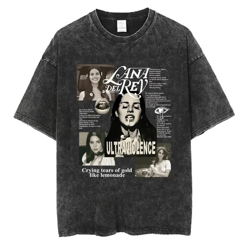 Singer Lana Del Rey Ldr Sailing Washed T-shirt Men Women Fashion Aesthetic Short Sleeve Tees Harajuku Vintage Streetwear T Shirt