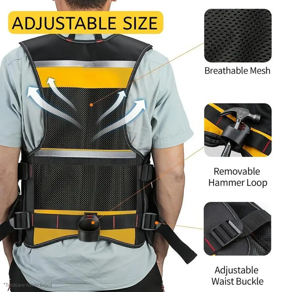 Adjustable Lightweight Construction Work Tool Vest Kit Kit Vest Pockets Straps Special Tool Tool Repair Professional Electr P0Y0