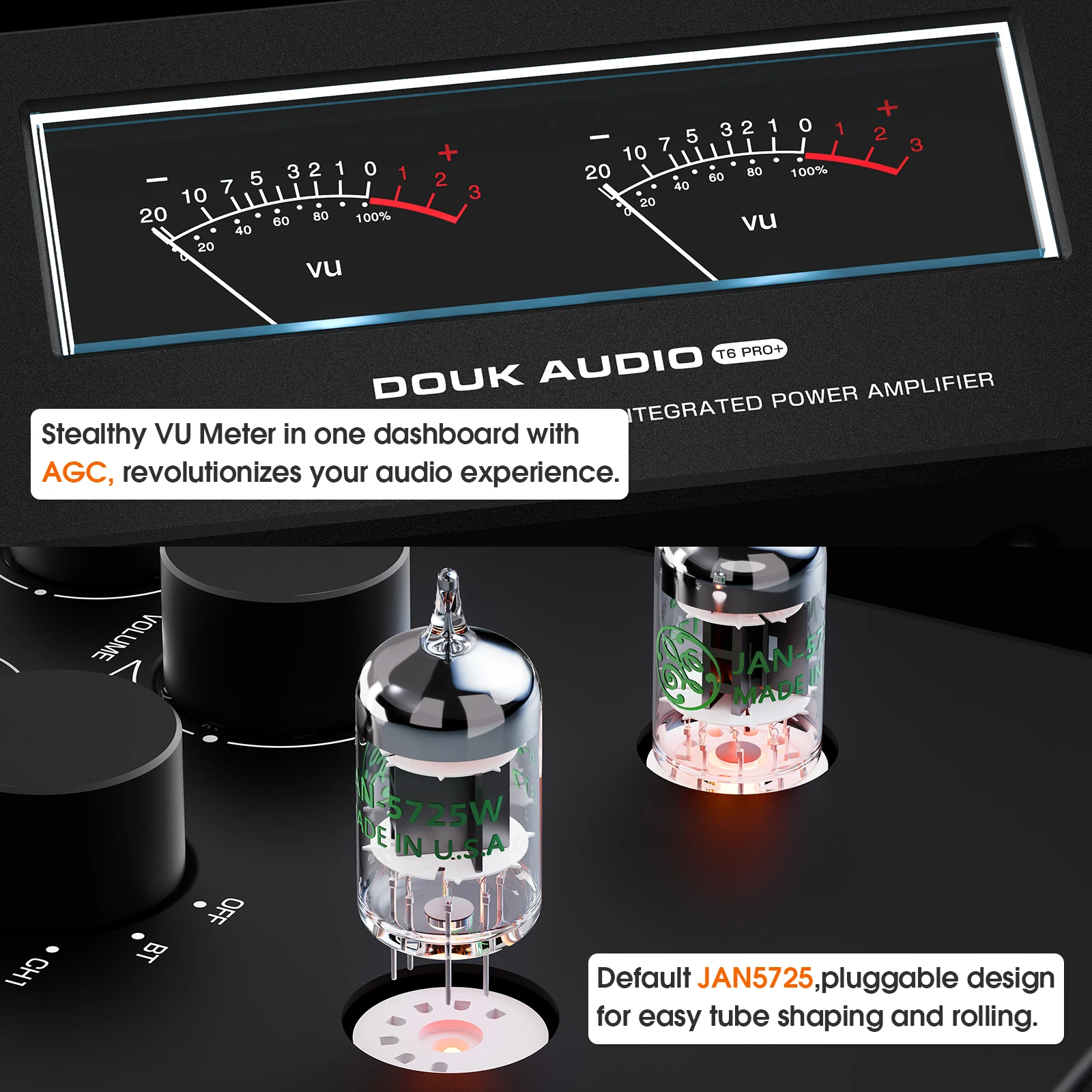 Ламповый усилитель Nobsound T6PRO HIFI TPA3255 Bluetooth5.1 JAN5725 Ламповый усилитель с VU-метром 300 Вт x2