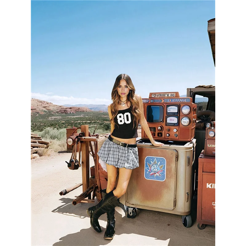 

ABP-Women's Mini Plaid Bubble Skirt 2025 Summer Low Waist Y2K Ruffle Lantern Skirt With Short Inner