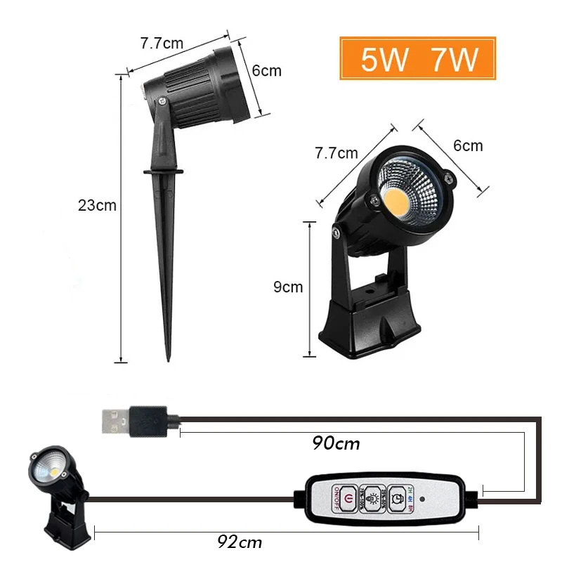 USB LED Spotlight with Adjustable Brightness and Time for Plant Lighting 5V Suitable for Outdoor Lawns and Indoor Potted Plants