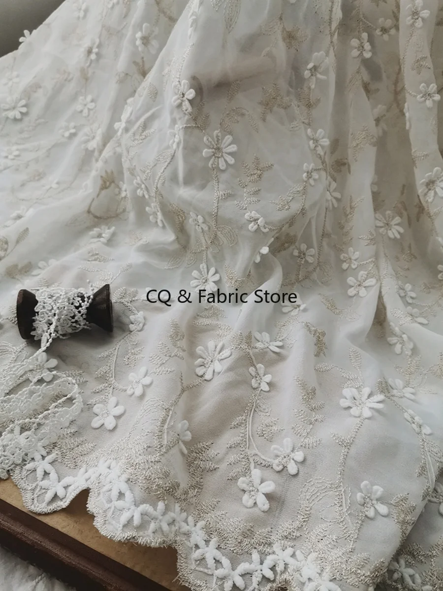 Premium Quality Lilac Chiffon Lace Fabric with 3D Floral Embroidery for Home Decor and DIY Crafting Sewing Accessories