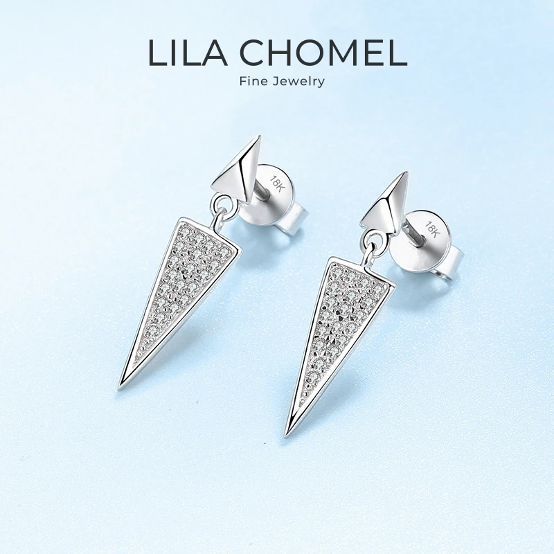 Girl Friend Valentines Day 18K White Gold Birthday Gift 0.19CT Moissanite Diamond Women PT950 Platinum Wedding Triangle Earrings