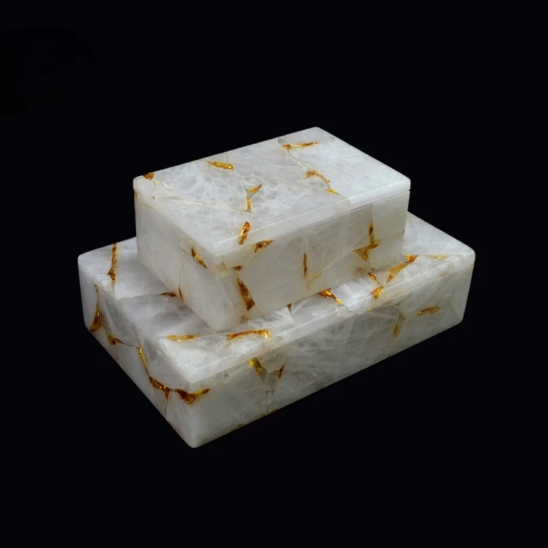 Natural white crystal box, agate crystal jade box sample room soft home decoration