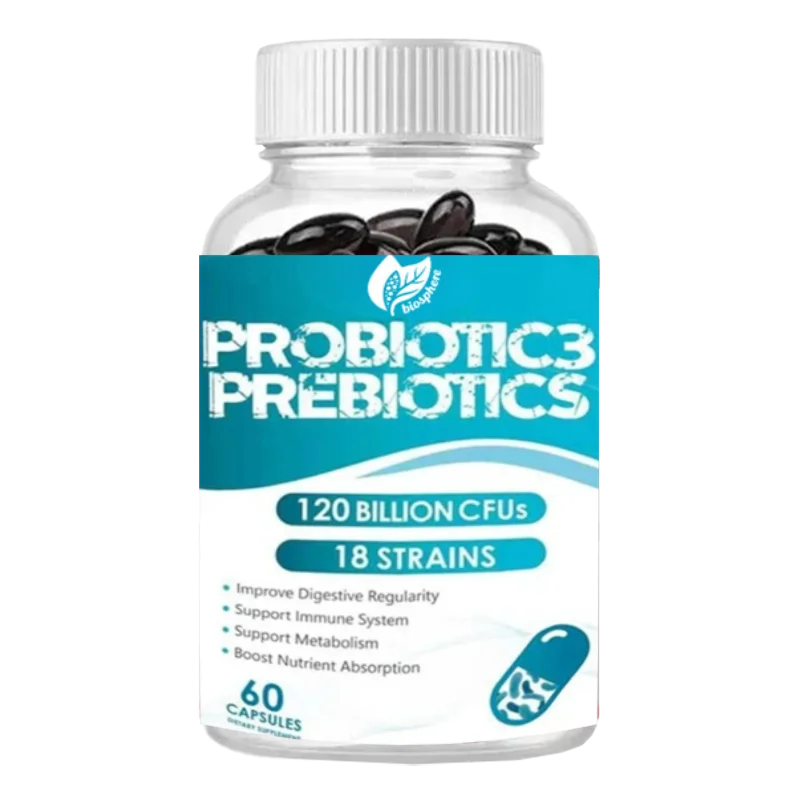 Probiotics: 120 Billion CFU, 18 Strains, 3 Prebiotics and Digestive Enzymes, Digestive and Immune Support, Non GMO 60 Capsules