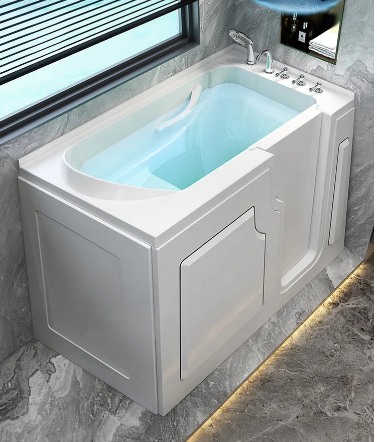 1500/1700mm Walk-in Massage With Seat Acrylic Resin Bathtub SPA Standing Air Bubble