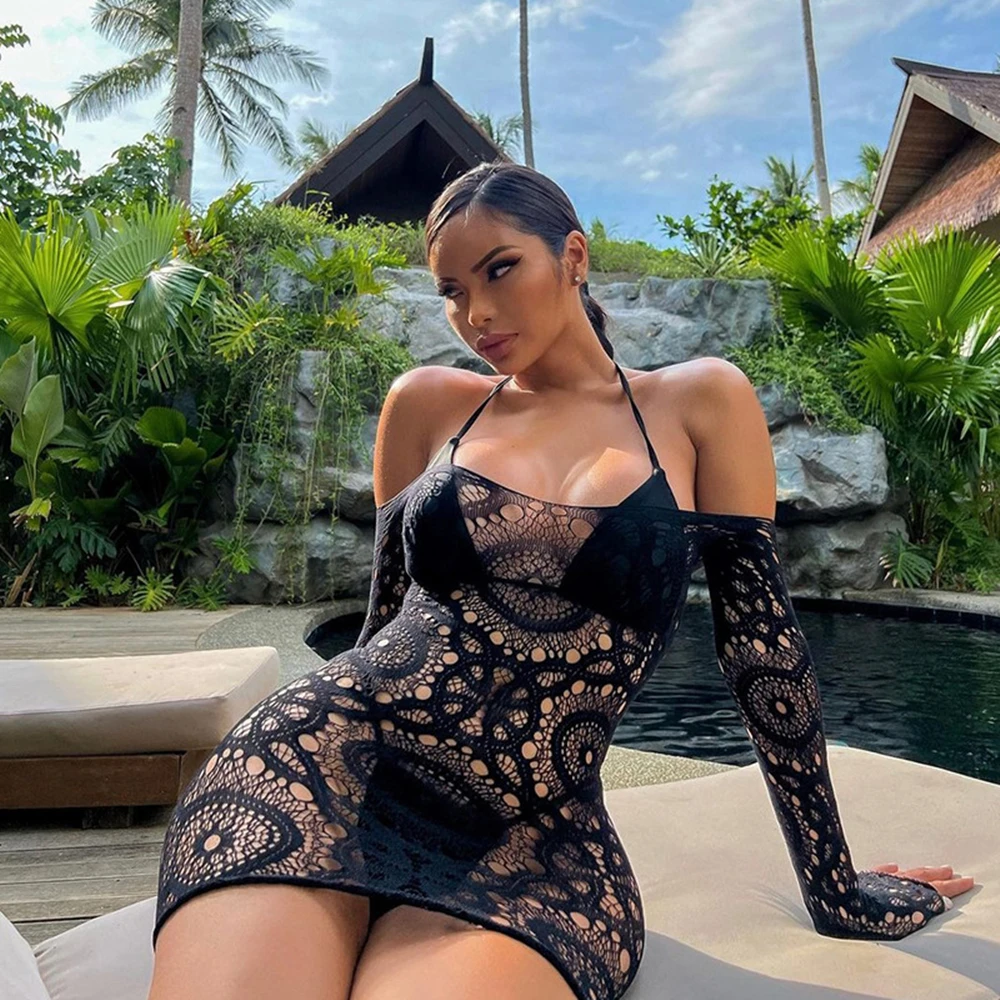 Abito trasparente Abito lingerie sexy Uniforme senza schienale Gonna corta Passione Tentazione Camicia da notte Borsa Hip Beachwear Abbigliamento da discoteca