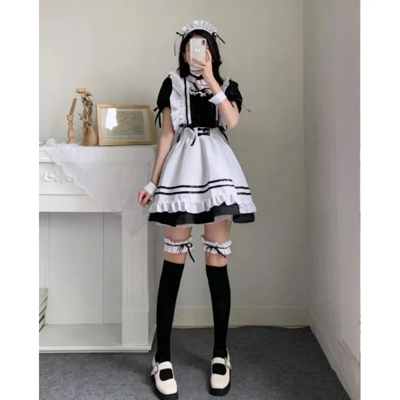 S-5XL Black Cute Maid Costumes Girls Women Lovely Maid Outfit Cosplay Costume Japanese Animation Show Lolita Dress Clothes UY297