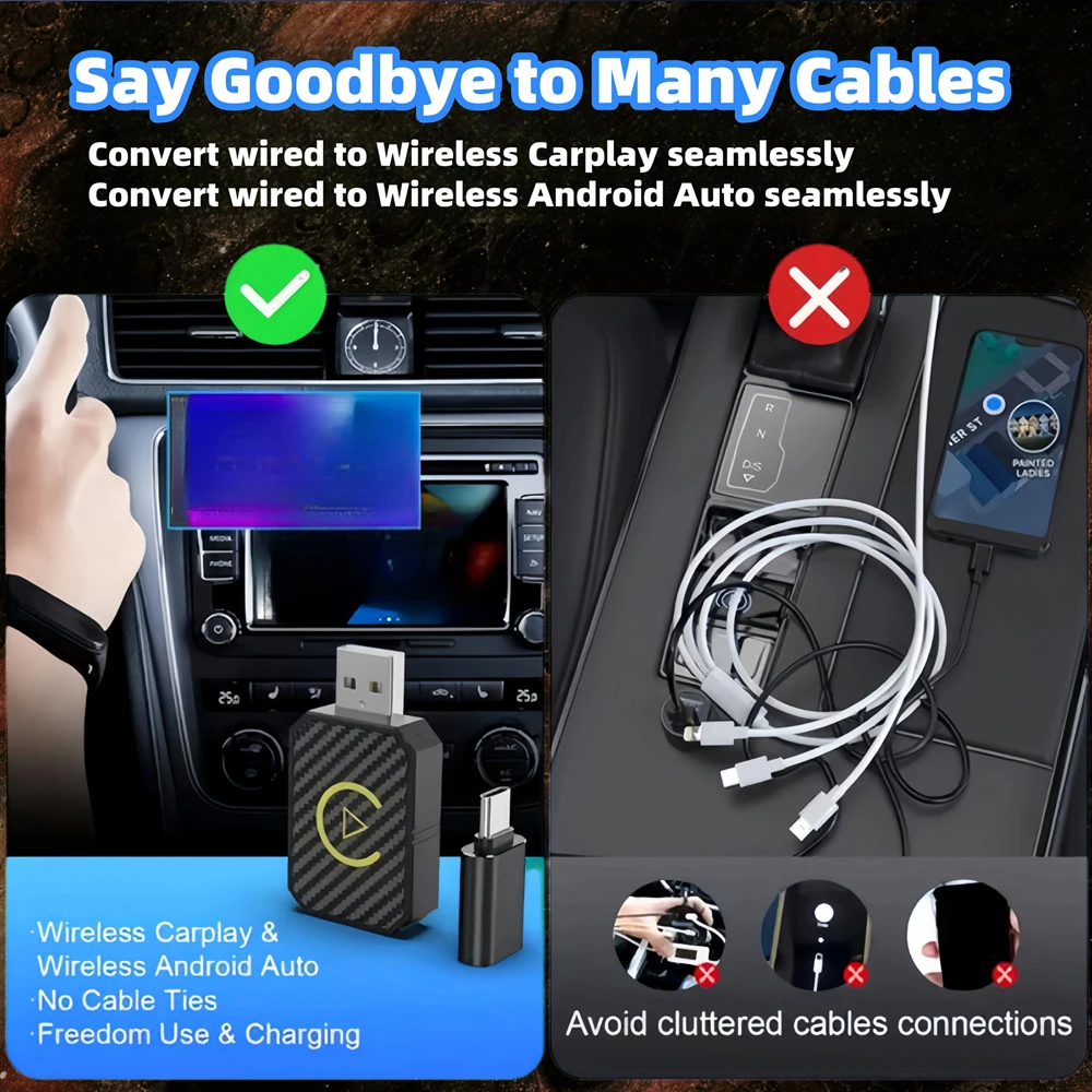 New Wireless CarPlay Android Auto Adapter Wired to Wireless 2in1 Mini Car Ai Box for Audi Toyota VW Peugeot Volvo Plug and  Paly