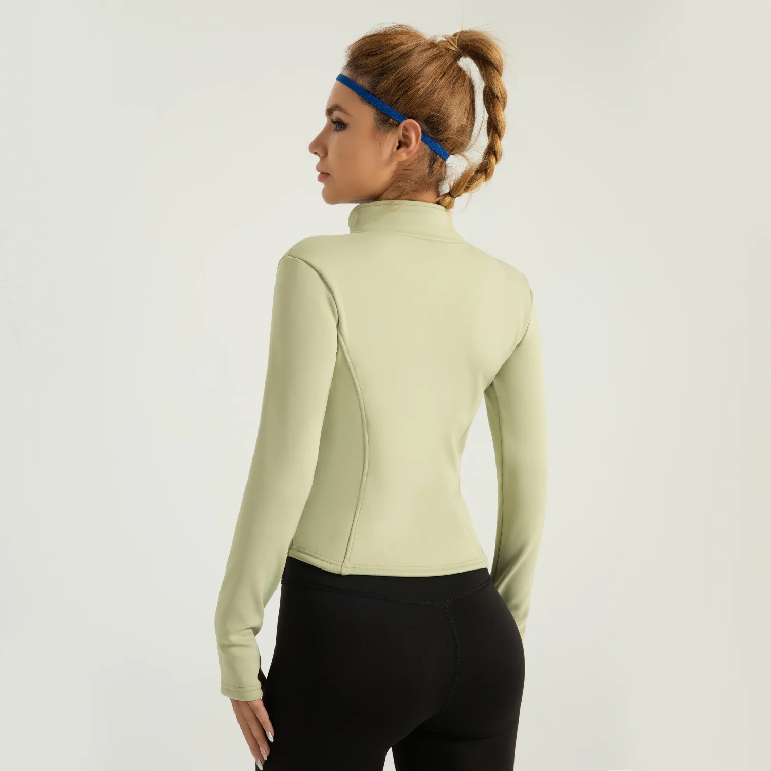Women Warm Fleece Lined Zip Up Yoga Jacket Stand Collar Thumb Hole Slim Fit Long Sleeve Gym Athletic Workout Top