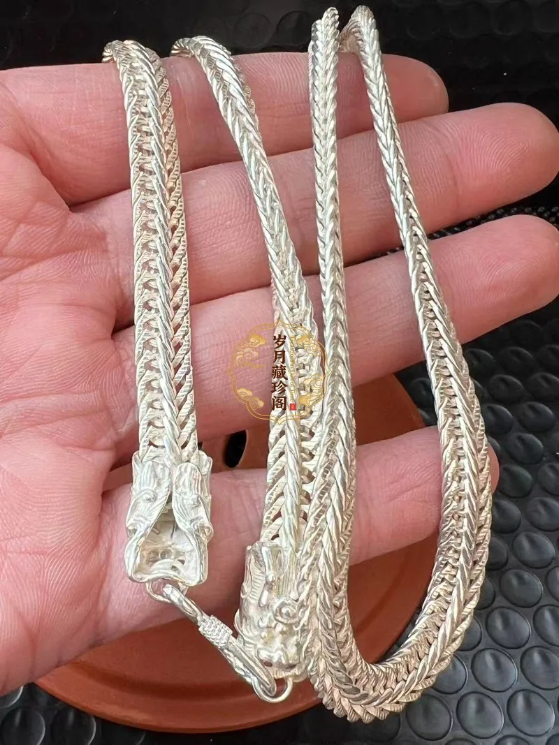 

2026 Hot Tibetan Silver Handmade Double Dragon Head Hollow Necklace, Ethnic Fashion Jewelry for Couples, Ideal Birthday Gift