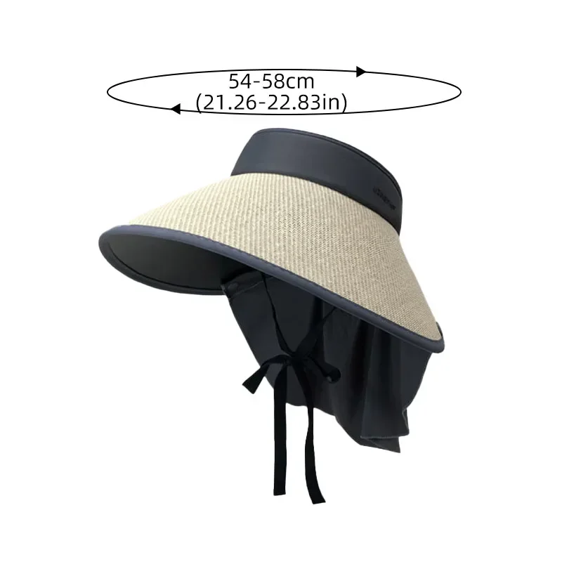 Women Summer Empty Top Hat With Shawl Travel Beach Foldable Sunscreen Cap Female Outdoor Wide Brim Sun Protection Caps