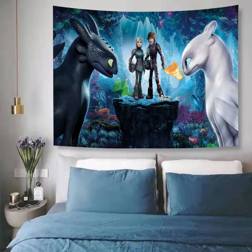Anime H-How To-Train Your D-Dragones Colorful Tapestry Wall Hanging Bohemian Wall Tapestries Mandala Wall Art Decor