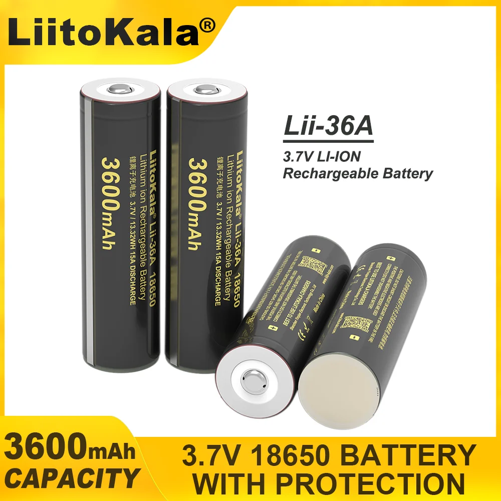 1-6PCS  LiitoKala Lii-36A With PCB18650 battery 3.7V Li-ion cell 3600mAh large capacity amount of lithium batteries