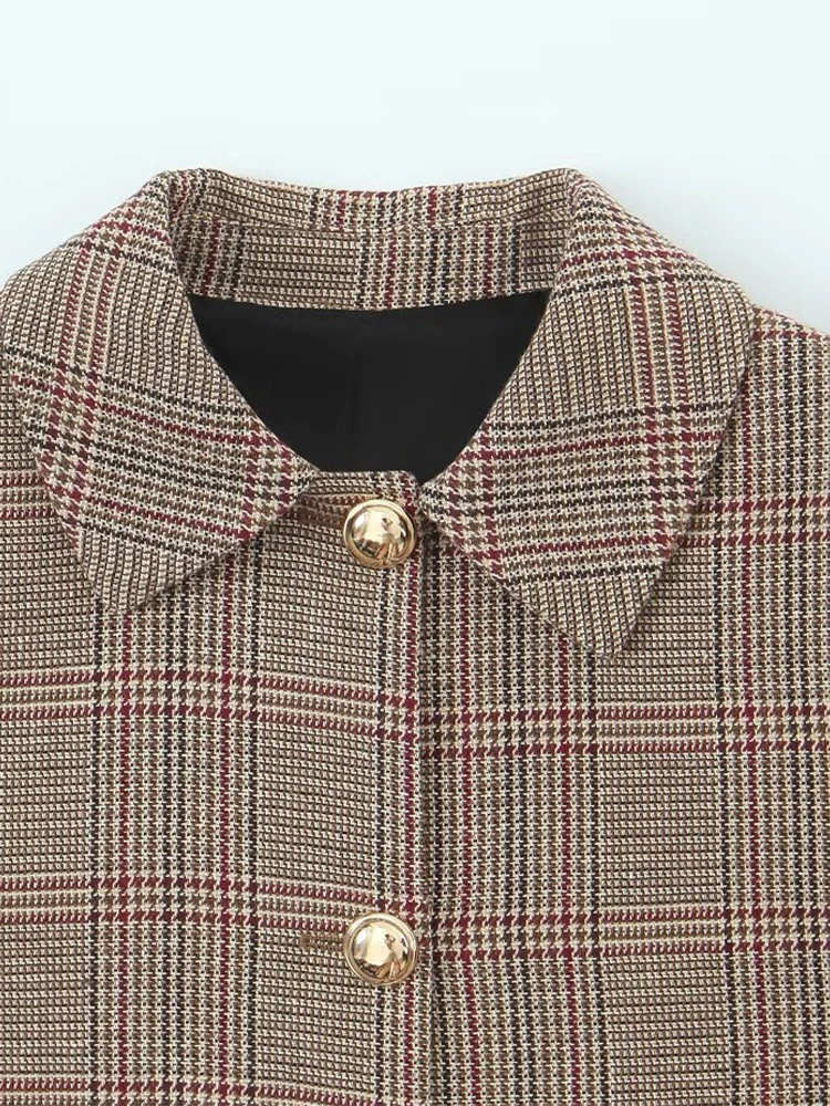 European and American style autumn new fashion trend women's clothing lapel long sleeve houndstooth short suit jacket trousers