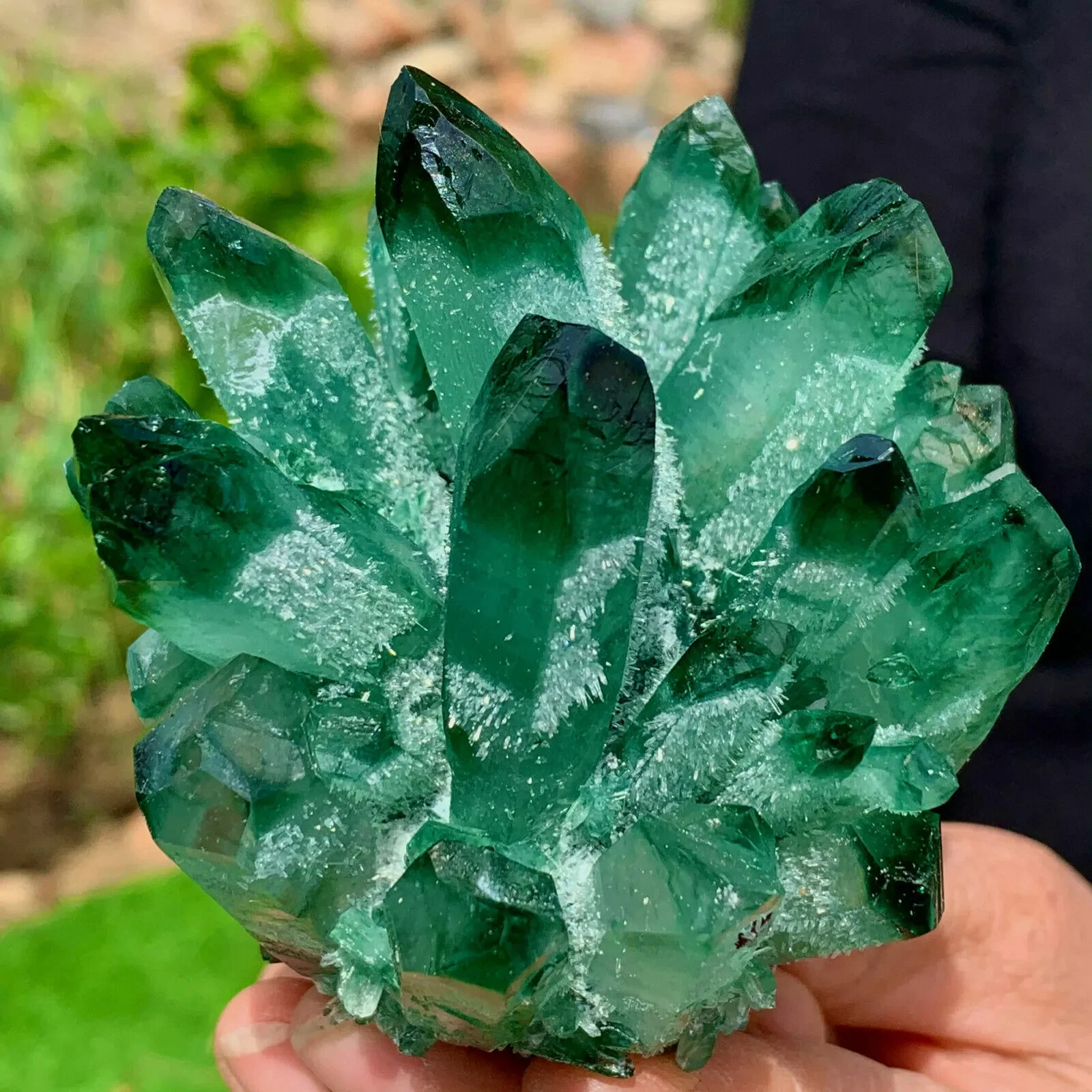 New Find Green Phantom Quartz Crystal Cluster Mineral Specimen Healing