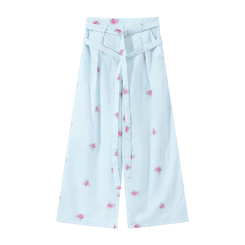 Eleganter bedruckter Damen-Westen-Hosenanzug, ärmelloses Oberteil mit Blumenmuster, plissiert, weit geschnittene Hose, Damen-Set, Sommer-Herbst 2026, Damen-Sets – Detail 20