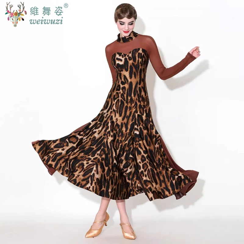 Elegent Leopard Print Modern Dance Ballroom Competition Dance Dress Party Waltz Foxtrot Standard Dance Wild Pretty Outfit