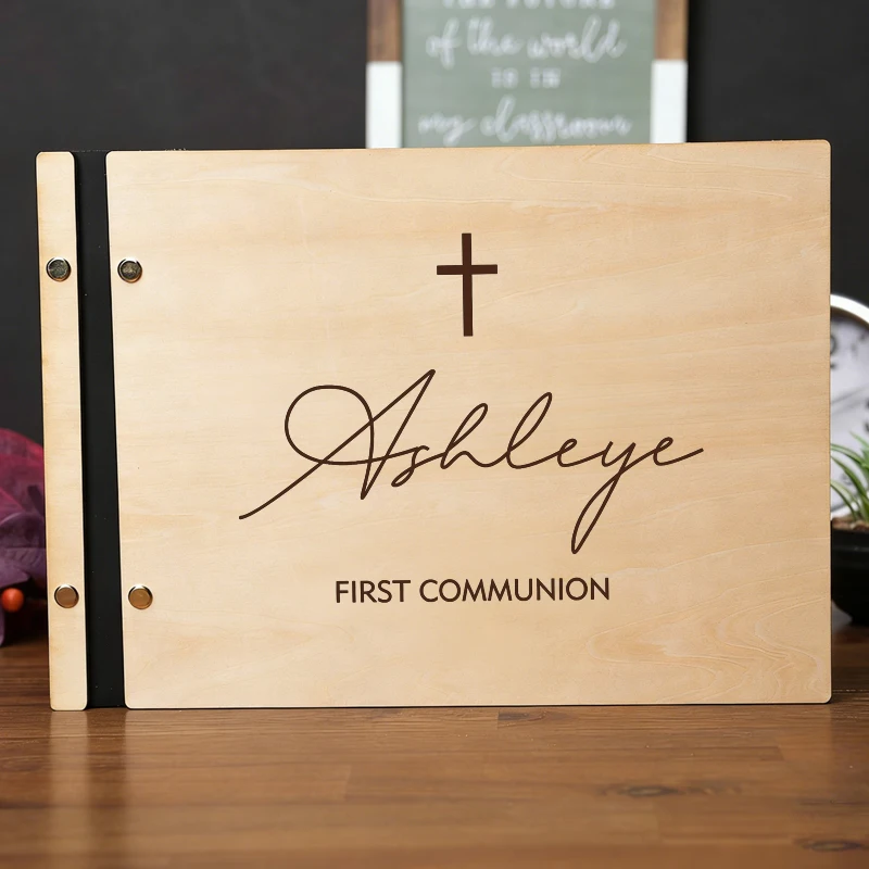 

Personalized Communion Guest Book Wooden Guest Book, Communion Photo Album, First Communion Guest Book, Baptism Guest Book